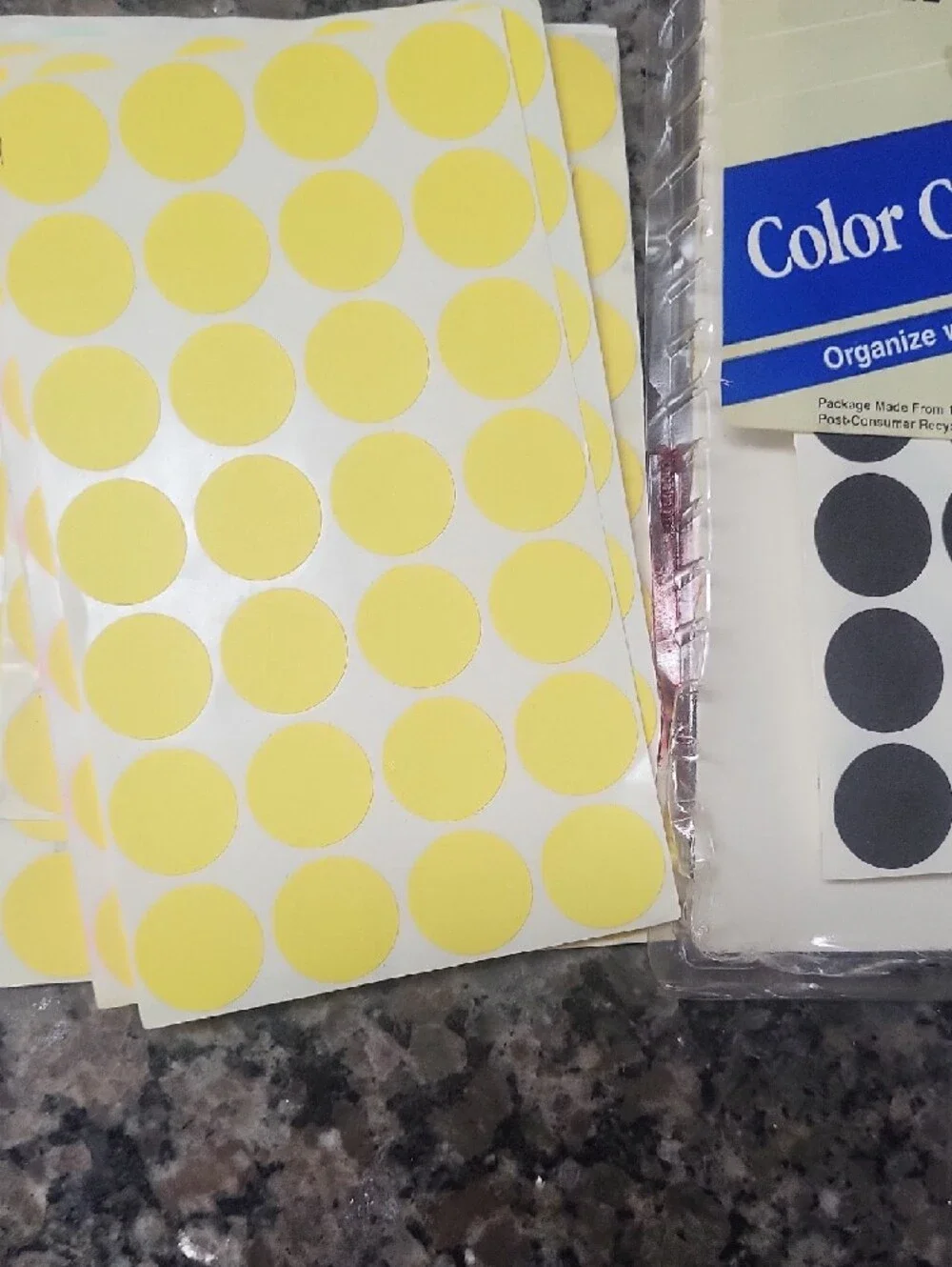 Assorted Round Adhesive Dot Stickers - Black, Yellow, Green